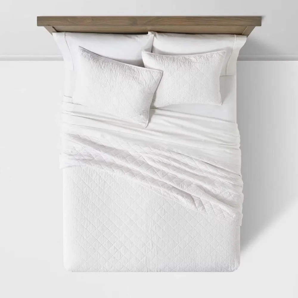 Twin/Twin XL Diamond Stitch Cotton Linen Quilt White - Threshold™, Midweight NEW